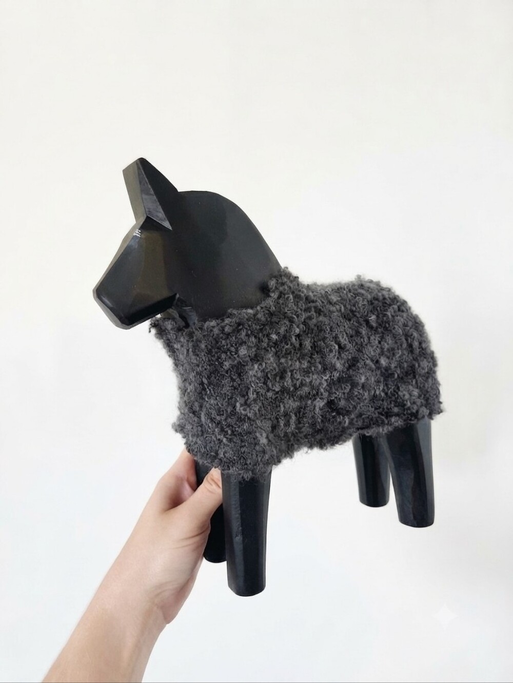Vintage IKEA Dala Horse Black Wood, Katarina Brieditis 1990s Scandinavian Folk A